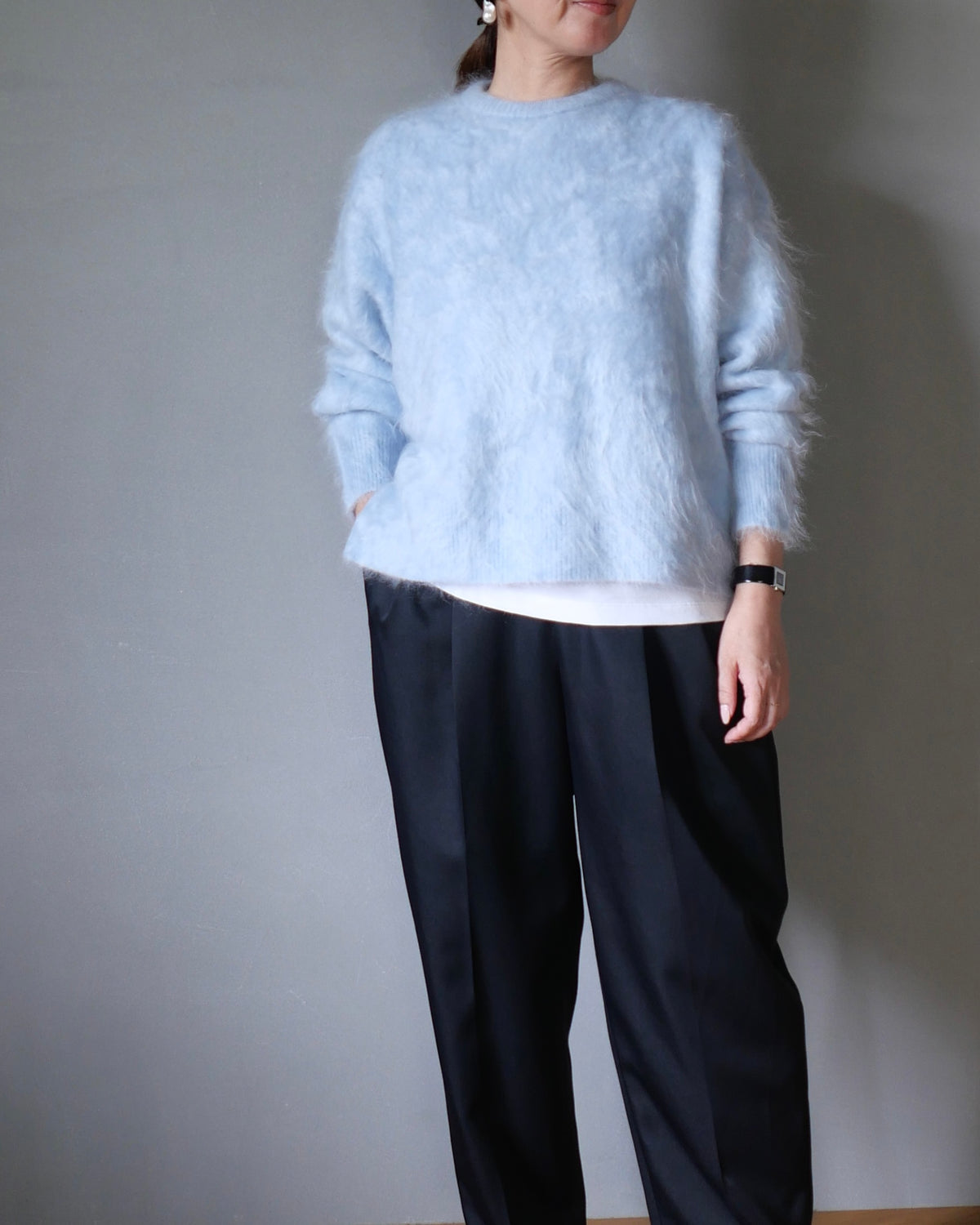 ファーカシミヤプルオーバー ブルー