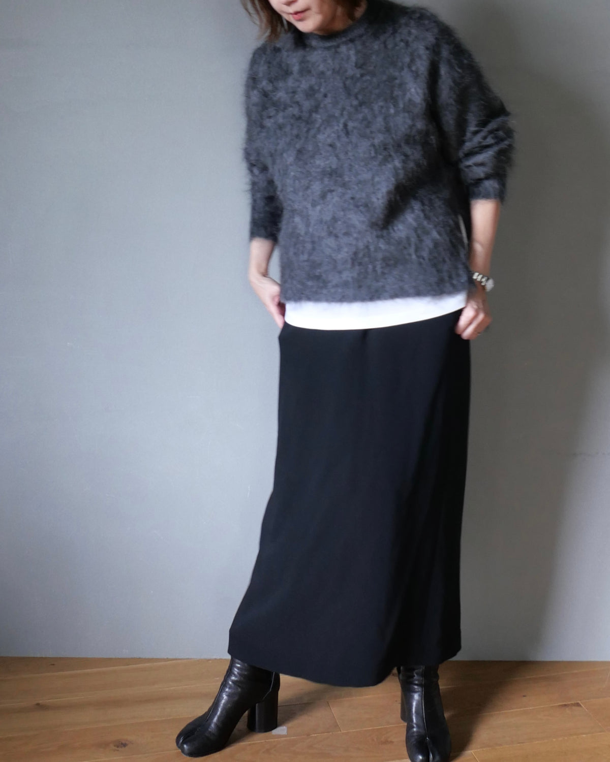 ファーカシミヤプルオーバー グレー