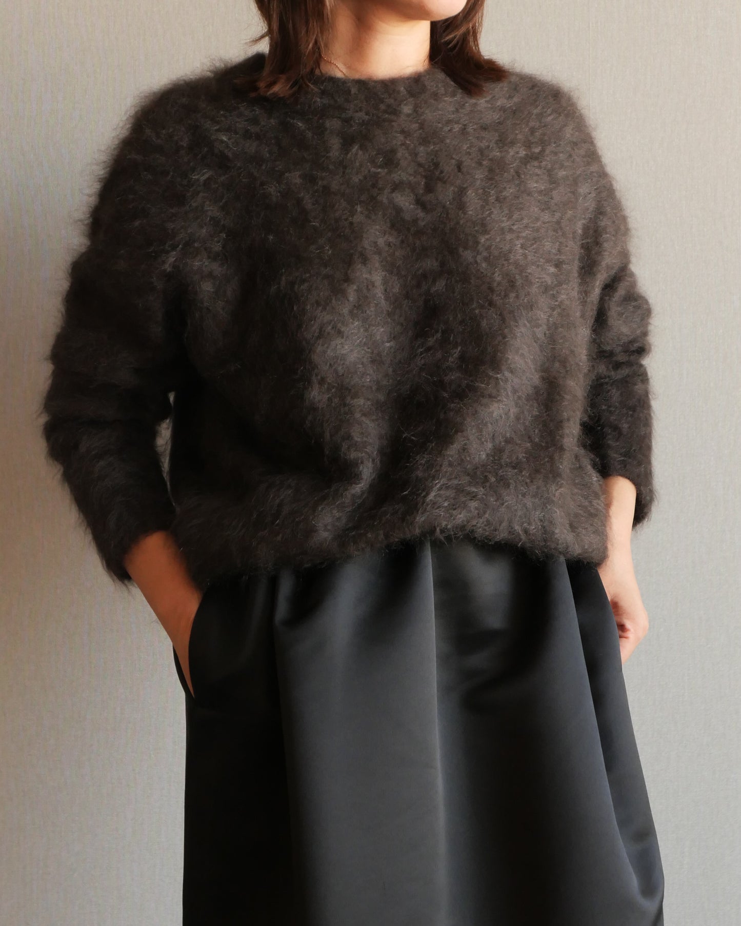 ファーカシミヤ2WAYカーディガン チャコールブラウン