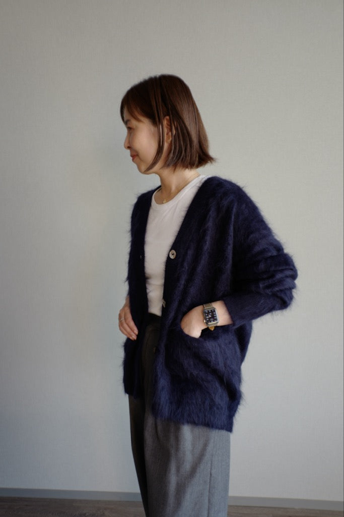 ファーカシミヤカーディガン ダークネイビー