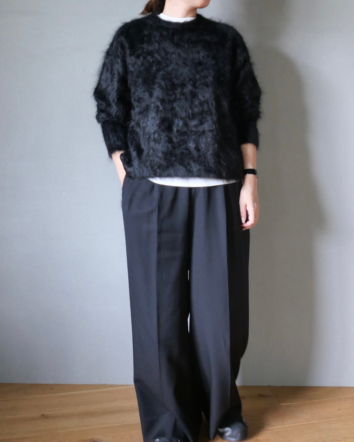 ファーカシミヤプルオーバー　ブラック