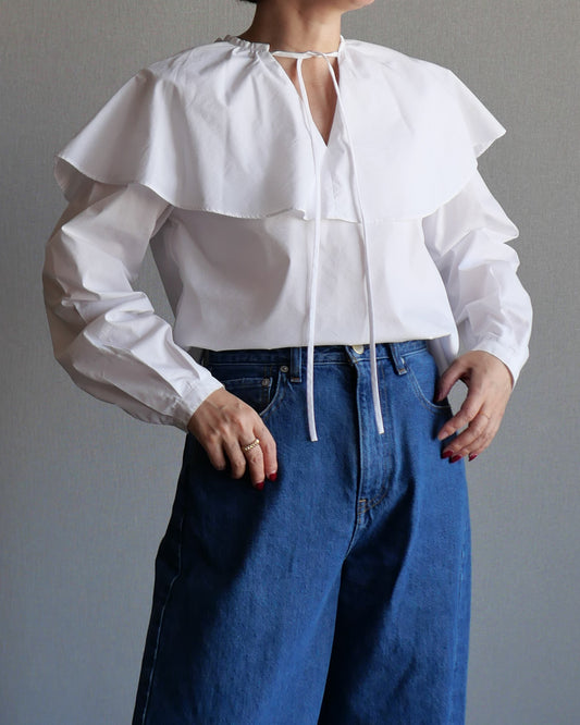 ラッフルカラーブラウス ホワイト
