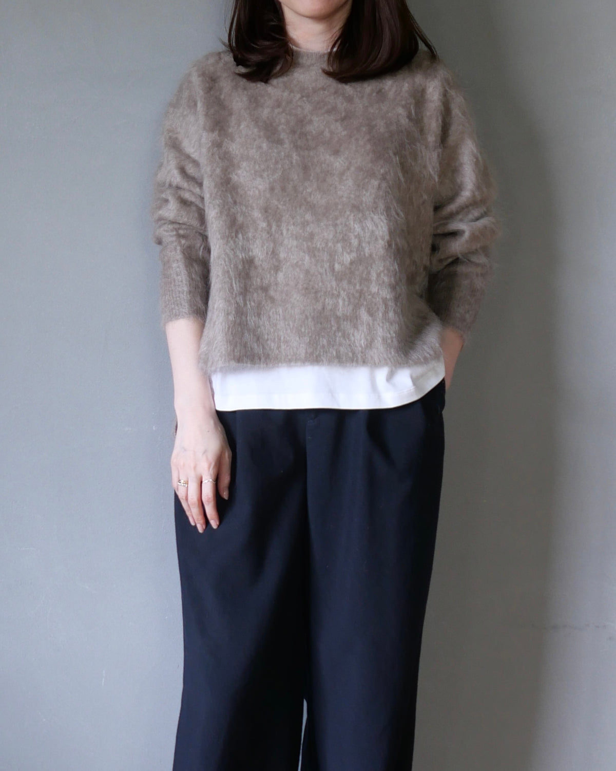ファーカシミヤプルオーバー　ベージュ